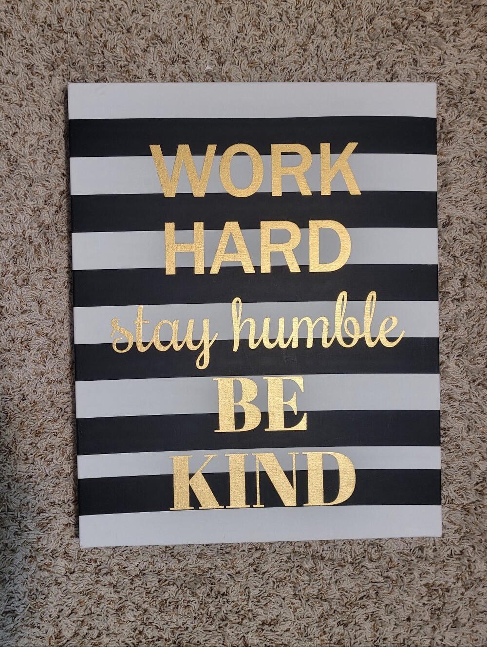Gold Text Black and White Striped Wall Art - Inspirational Quote